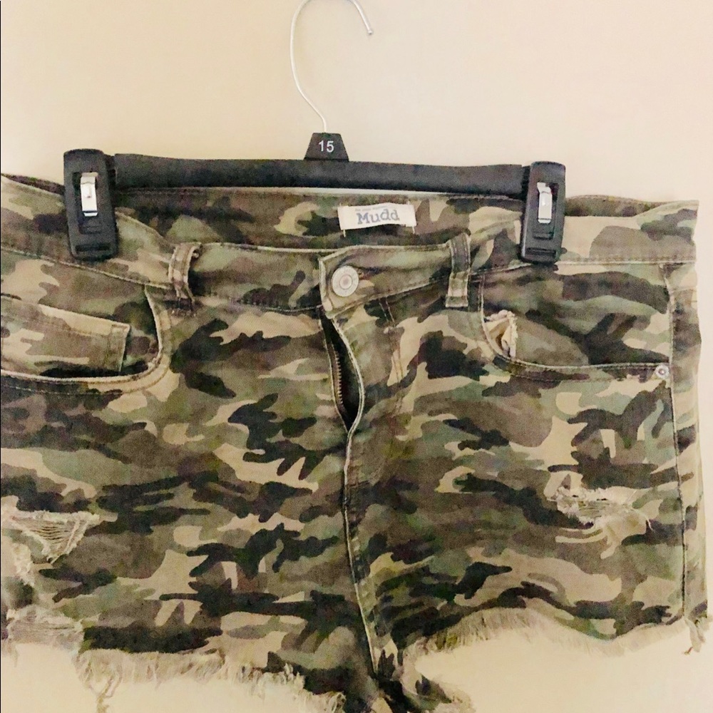 Mudd Distressed Camo Shorts With With Fringe